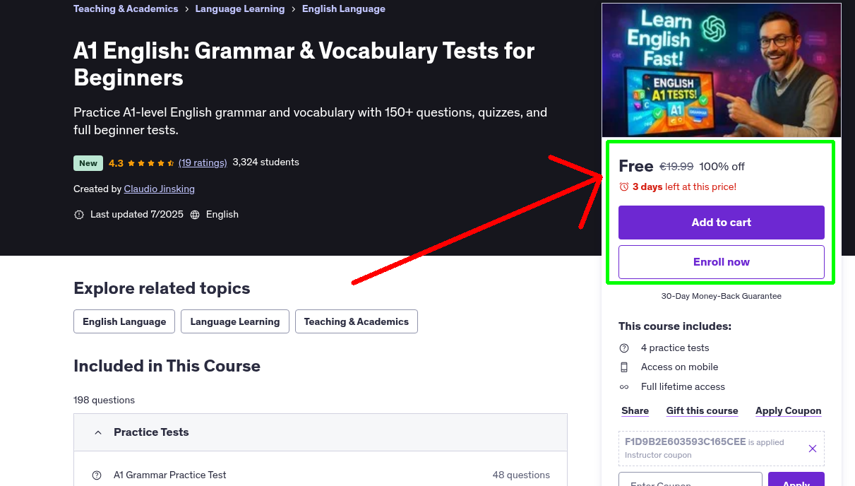 A1 English: Grammar & Vocabulary Tests for Beginners