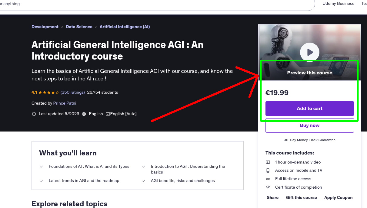 Artificial General Intelligence AGI : An Introductory course