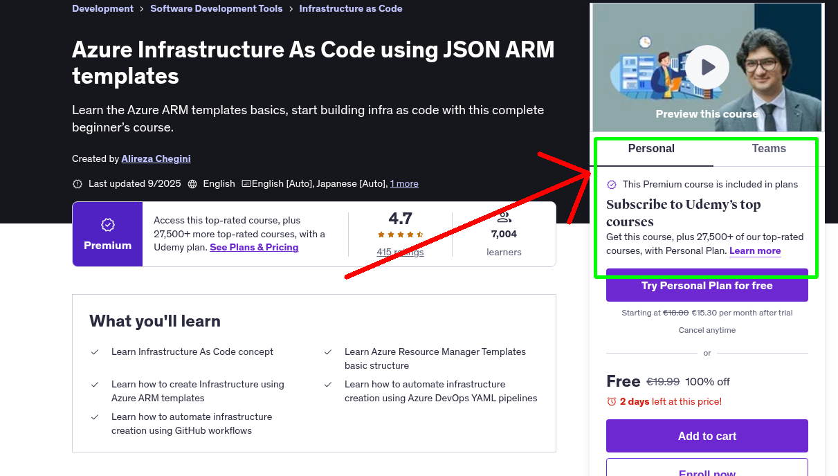Azure Infrastructure As Code using JSON ARM templates