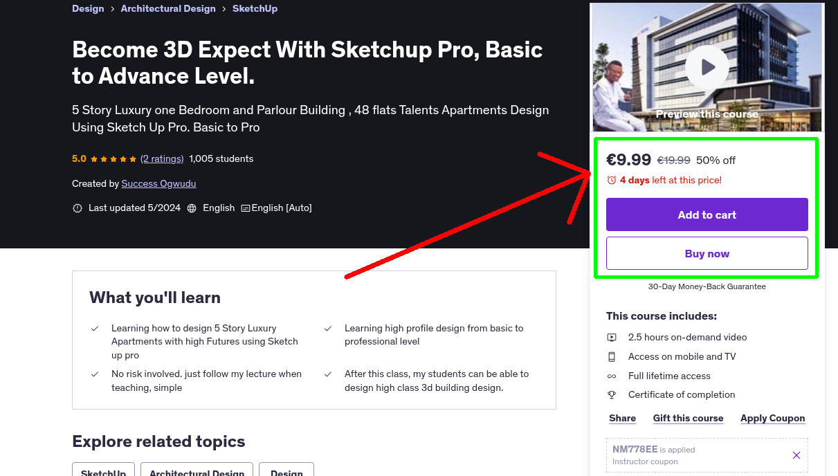 Become 3D Expect With Sketchup Pro, Basic to Advance Level.