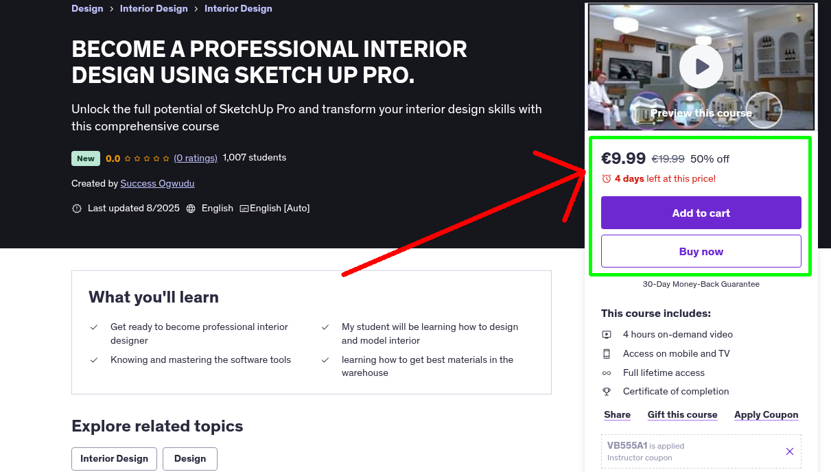 BECOME A PROFESSIONAL INTERIOR DESIGN USING SKETCH UP PRO.