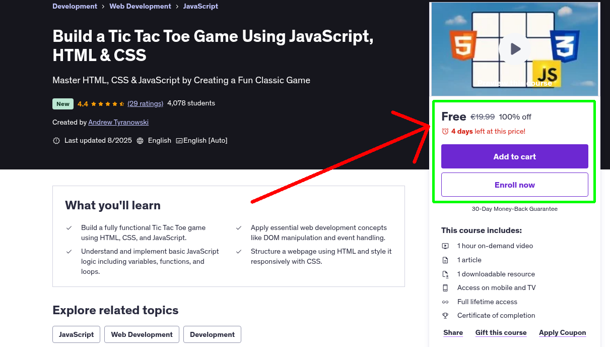 Build a Tic Tac Toe Game Using JavaScript, HTML & CSS