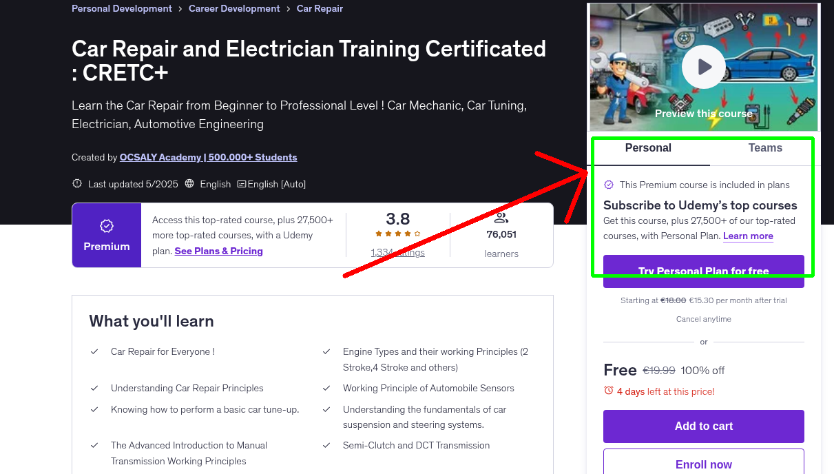Car Repair and Electrician Training Certificated : CRETC+