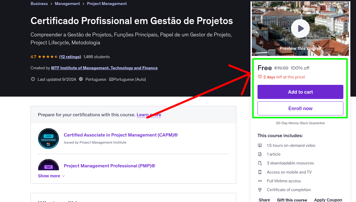 Certificado Profissional em Gestão de Projetos