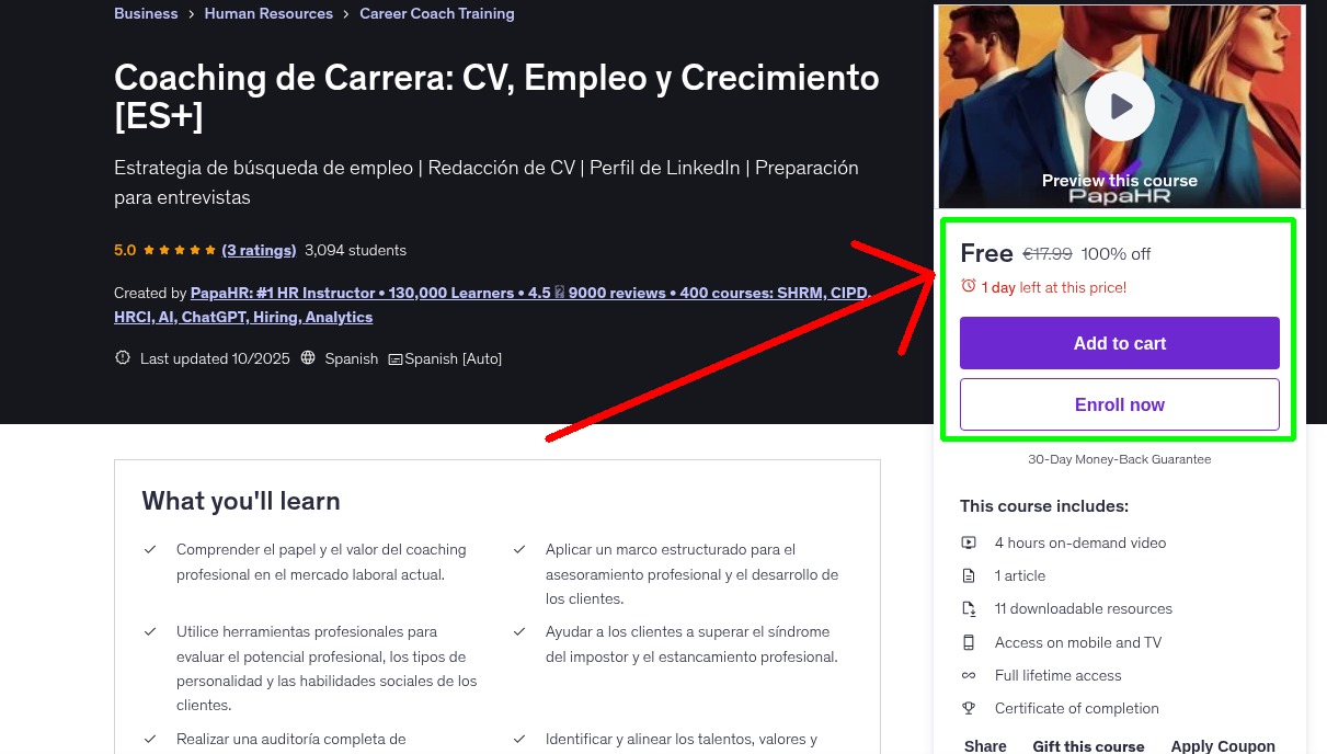 Coaching de Carrera: CV, Empleo y Crecimiento [ES+]