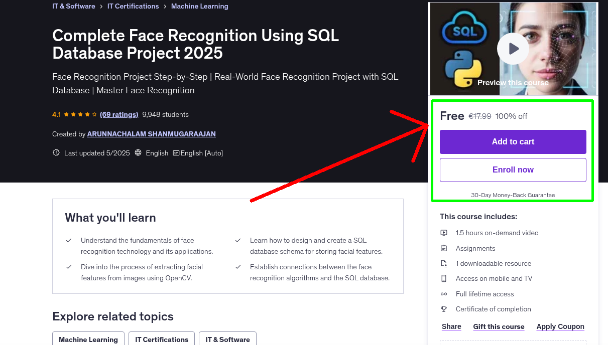 Complete Face Recognition Using SQL Database Project 2025