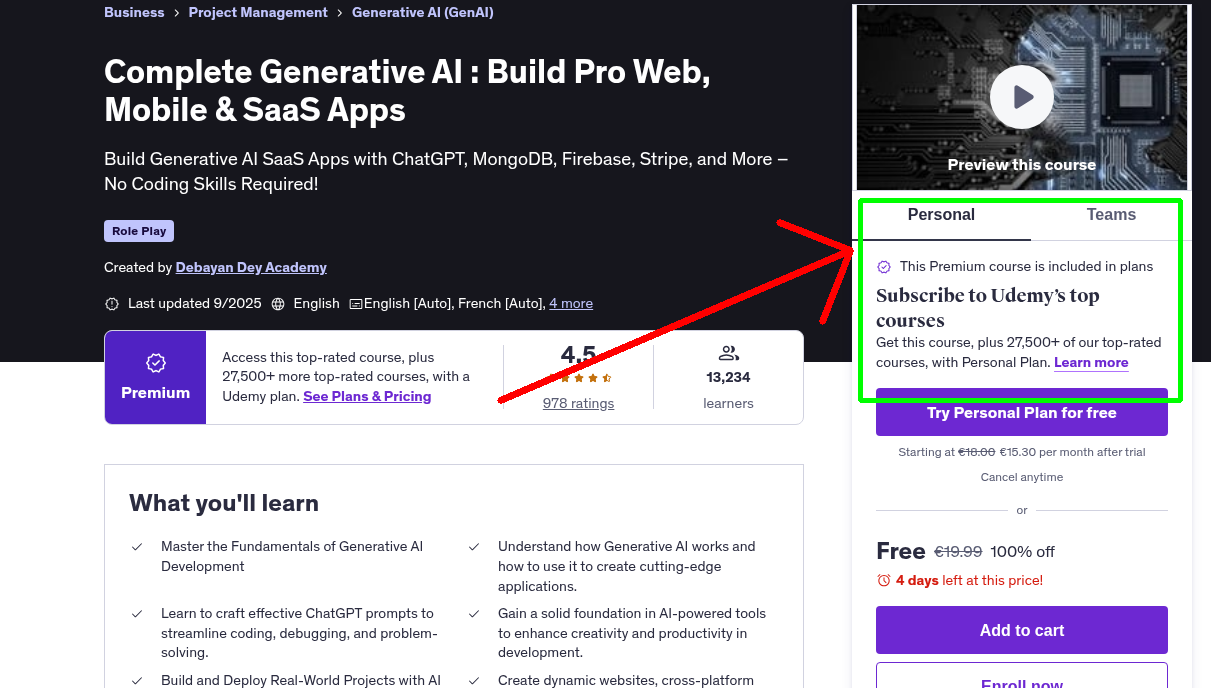 Complete Generative AI : Build Pro Web, Mobile & SaaS Apps