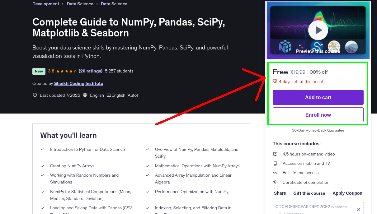 Complete Guide to NumPy, Pandas, SciPy, Matplotlib & Seaborn