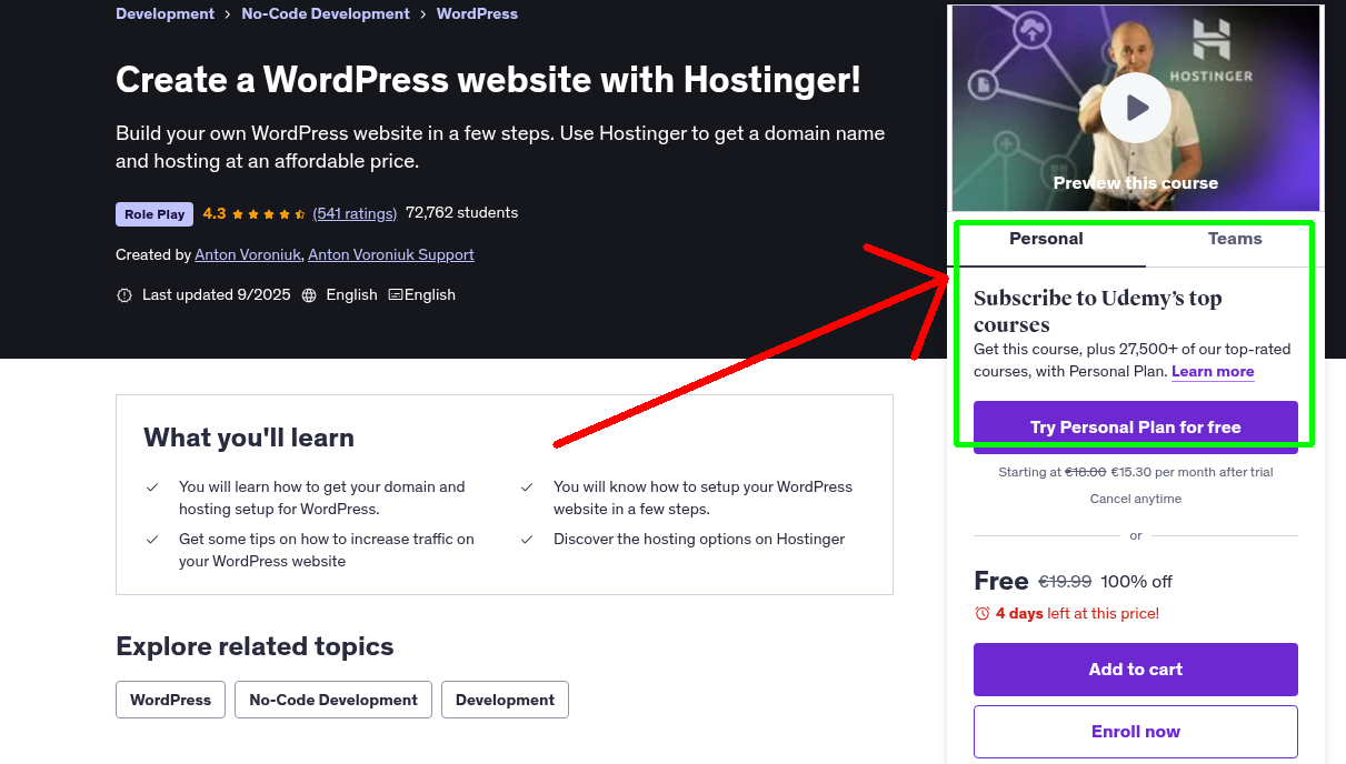 Create a WordPress website with Hostinger!