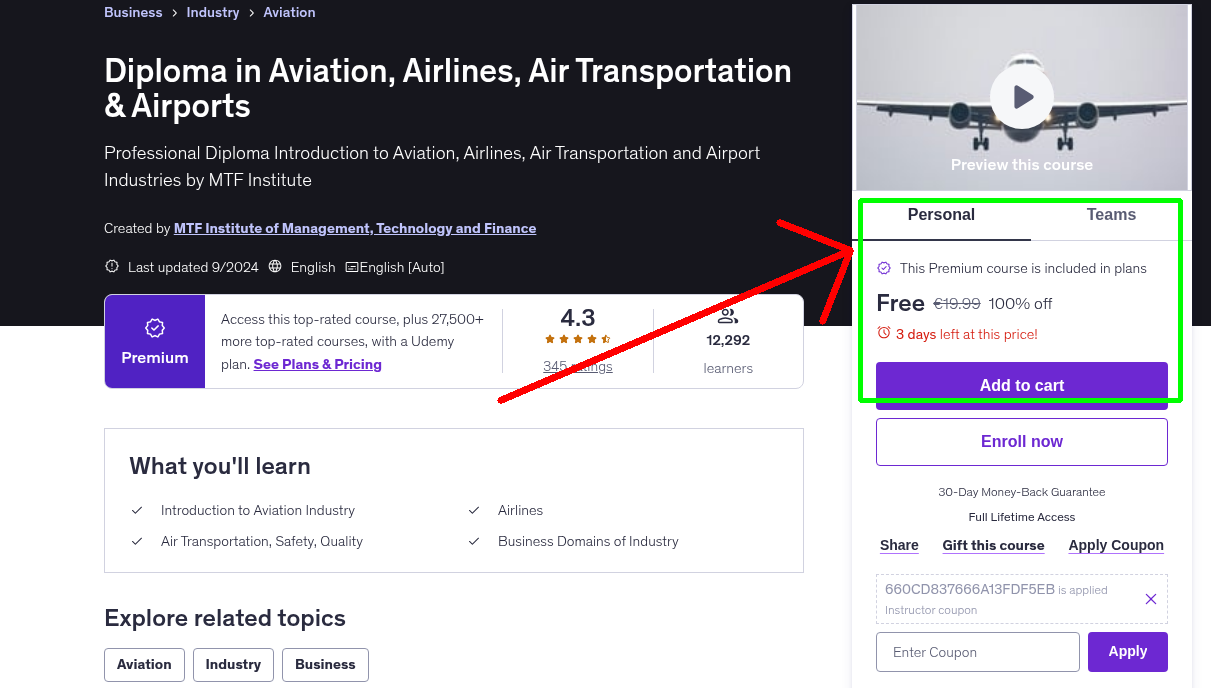 Diploma in Aviation, Airlines, Air Transportation & Airports