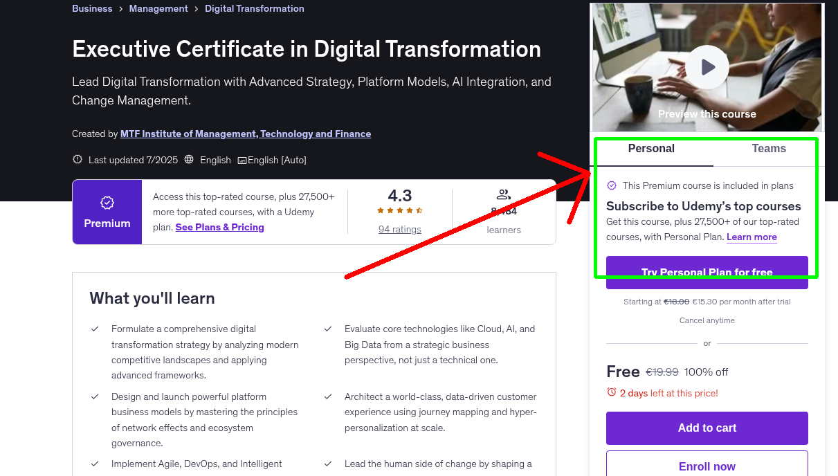 Executive Certificate in Digital Transformation