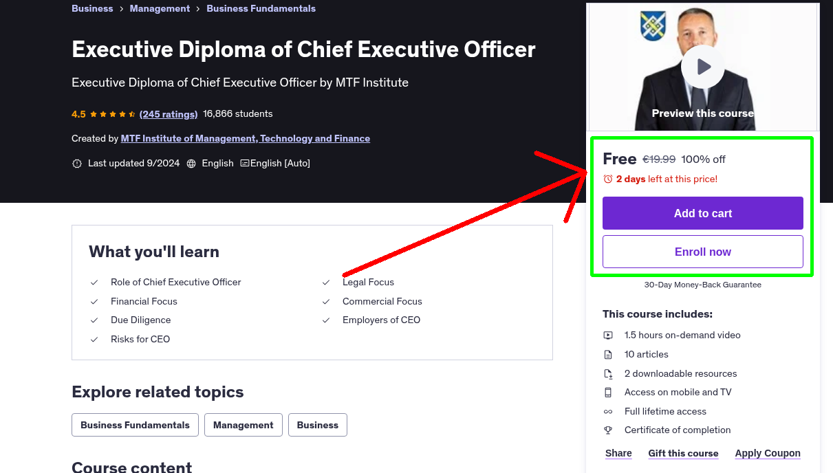 Executive Diploma of Chief Executive Officer