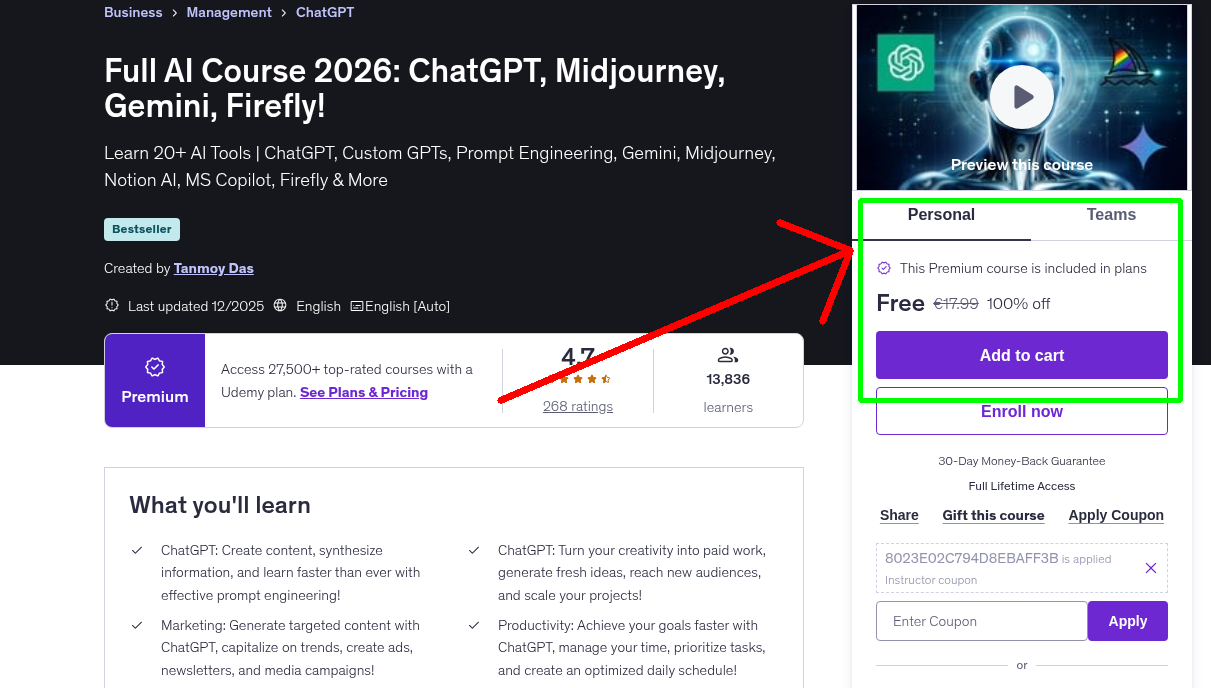 Full AI Course 2026: ChatGPT, Midjourney, Gemini, Firefly!