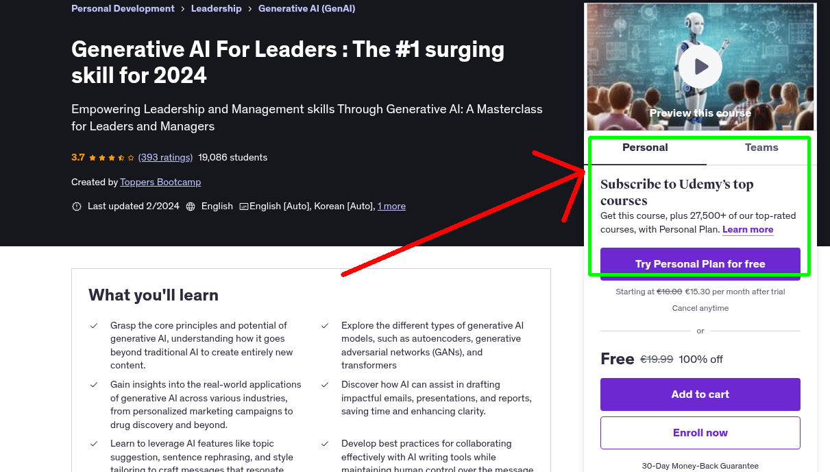 Generative AI For Leaders : The #1 surging skill for 2024