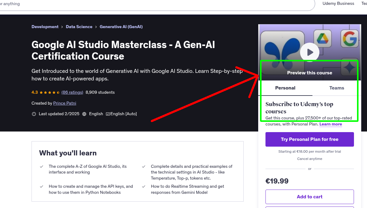 Google AI Studio Masterclass - A Gen-AI Certification Course