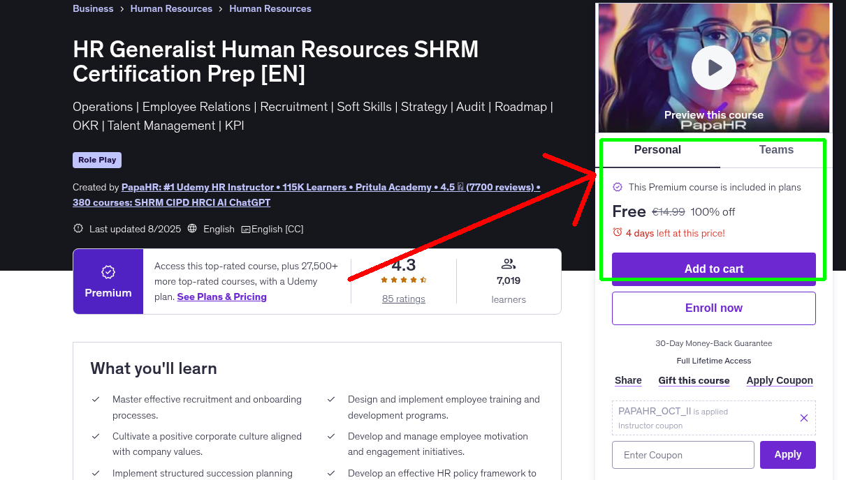 HR Generalist Human Resources SHRM Certification Prep [EN]