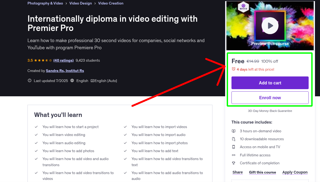 Internationally diploma in video editing with Premier Pro