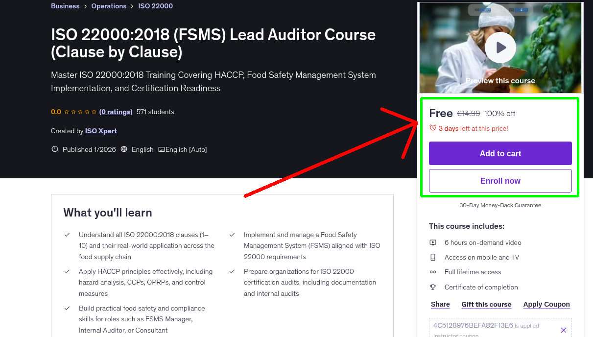 ISO 22000:2018 (FSMS) Lead Auditor Course (Clause by Clause)