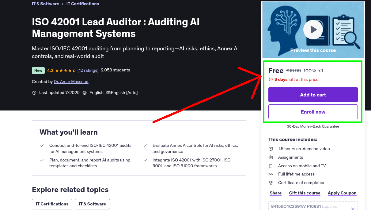 ISO 42001 Lead Auditor : Auditing AI Management Systems