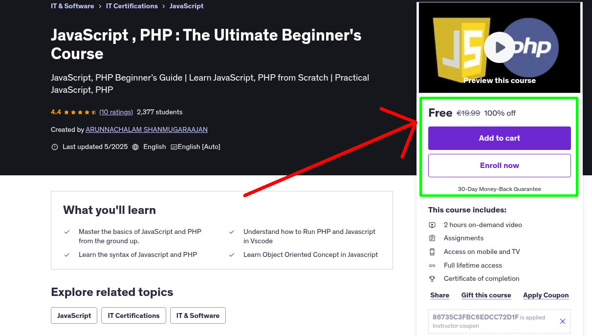 JavaScript , PHP : The Ultimate Beginner's Course