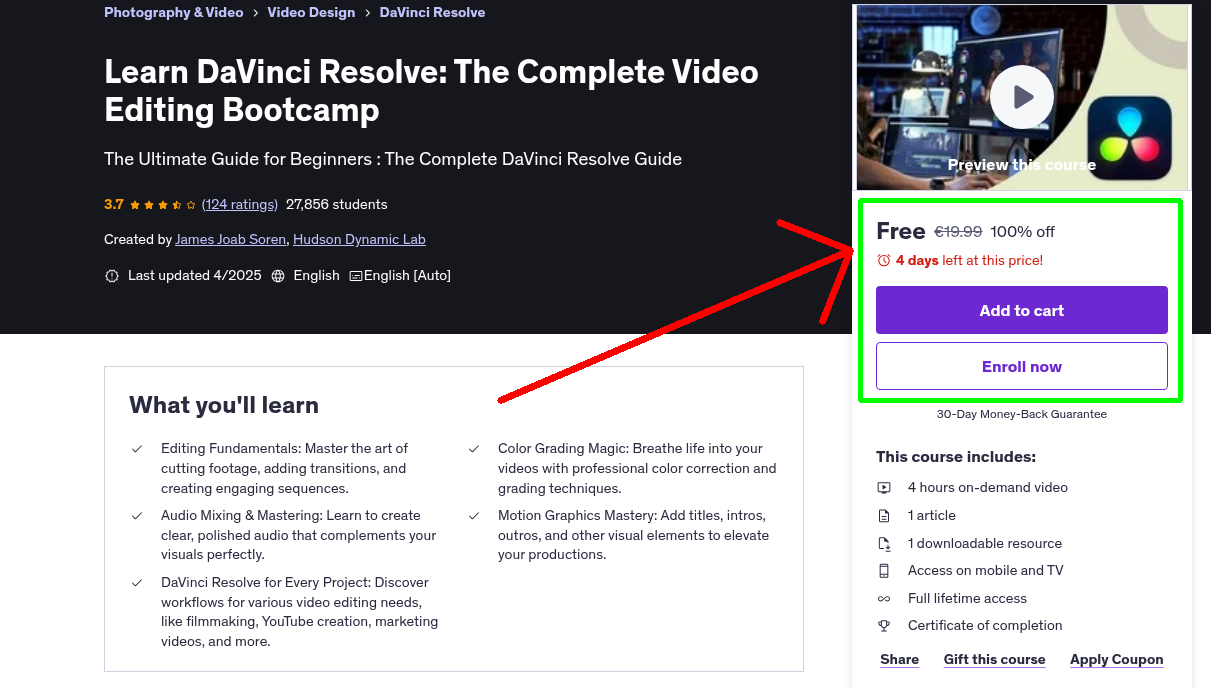Learn DaVinci Resolve: The Complete Video Editing Bootcamp