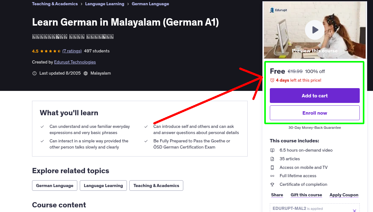 Learn German in Malayalam (German A1)