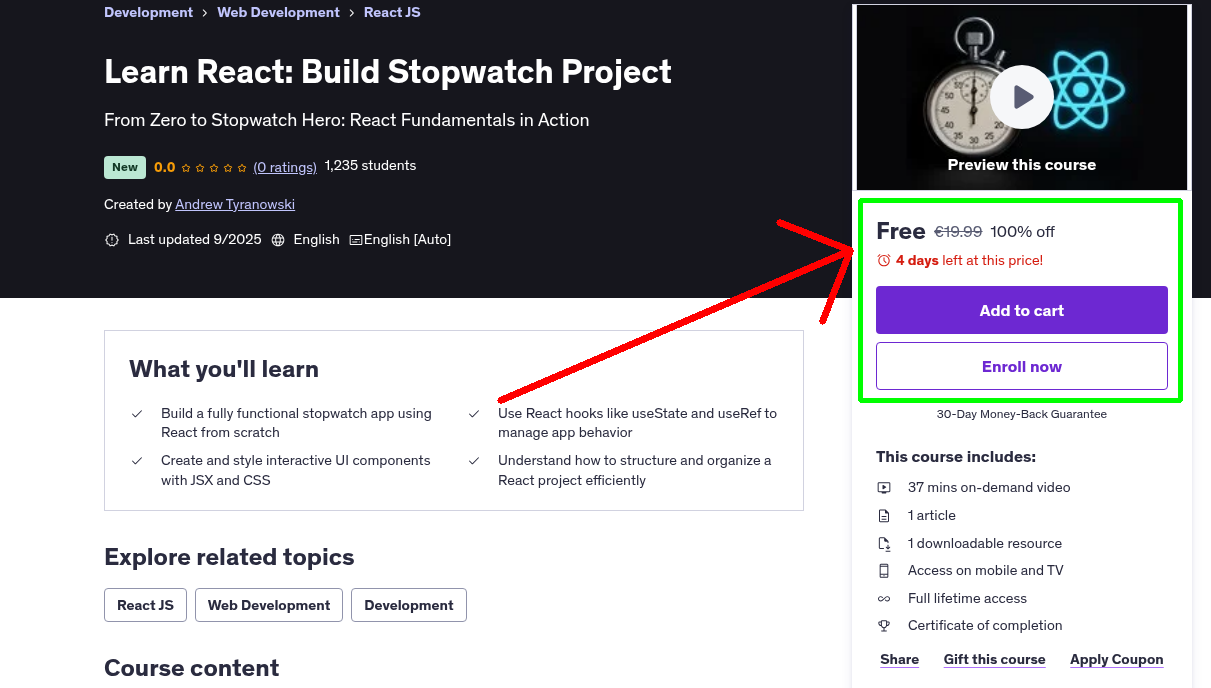 Learn React: Build Stopwatch Project
