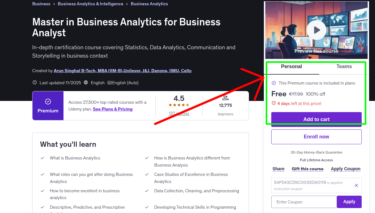 Master in Business Analytics for Business Analyst