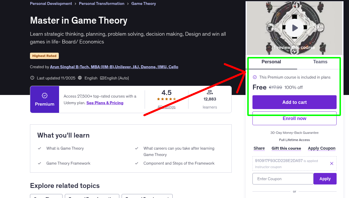 Master in Game Theory