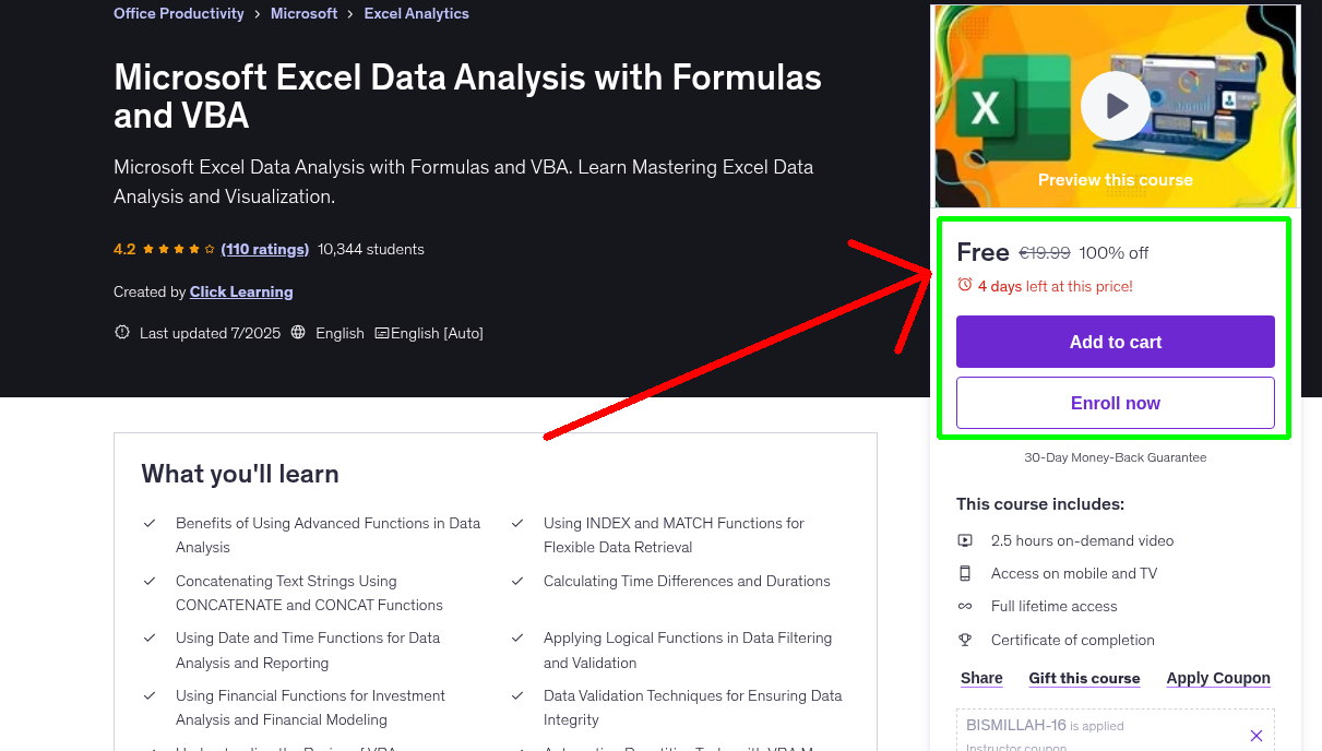 Microsoft Excel Data Analysis with Formulas and VBA