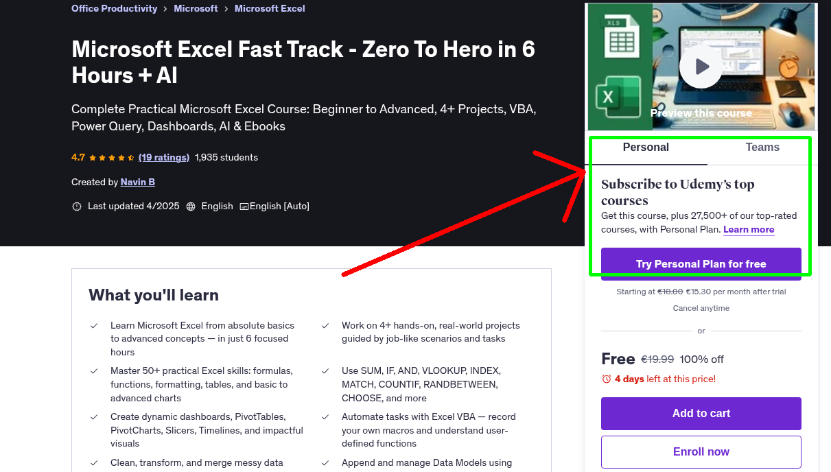 Microsoft Excel Fast Track - Zero To Hero in 6 Hours + AI