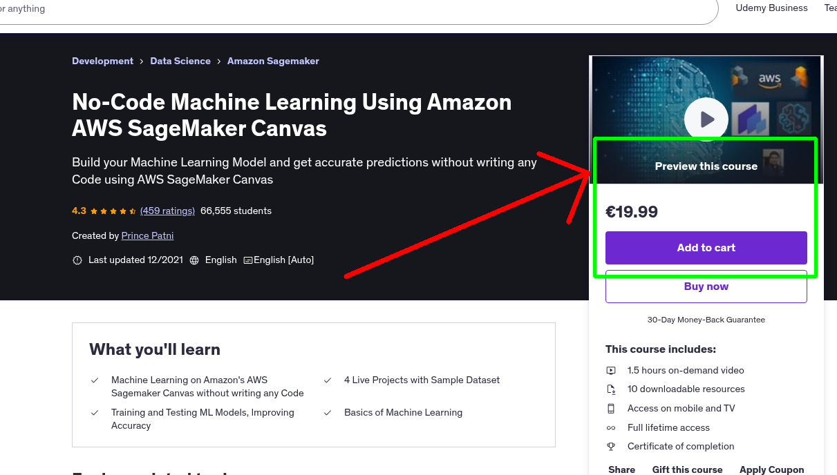 No-Code Machine Learning Using Amazon AWS SageMaker Canvas