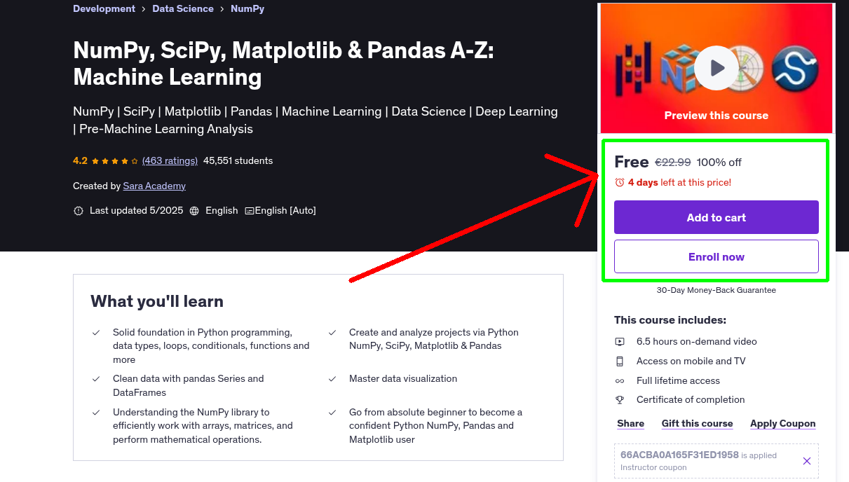 NumPy, SciPy, Matplotlib & Pandas A-Z: Machine Learning