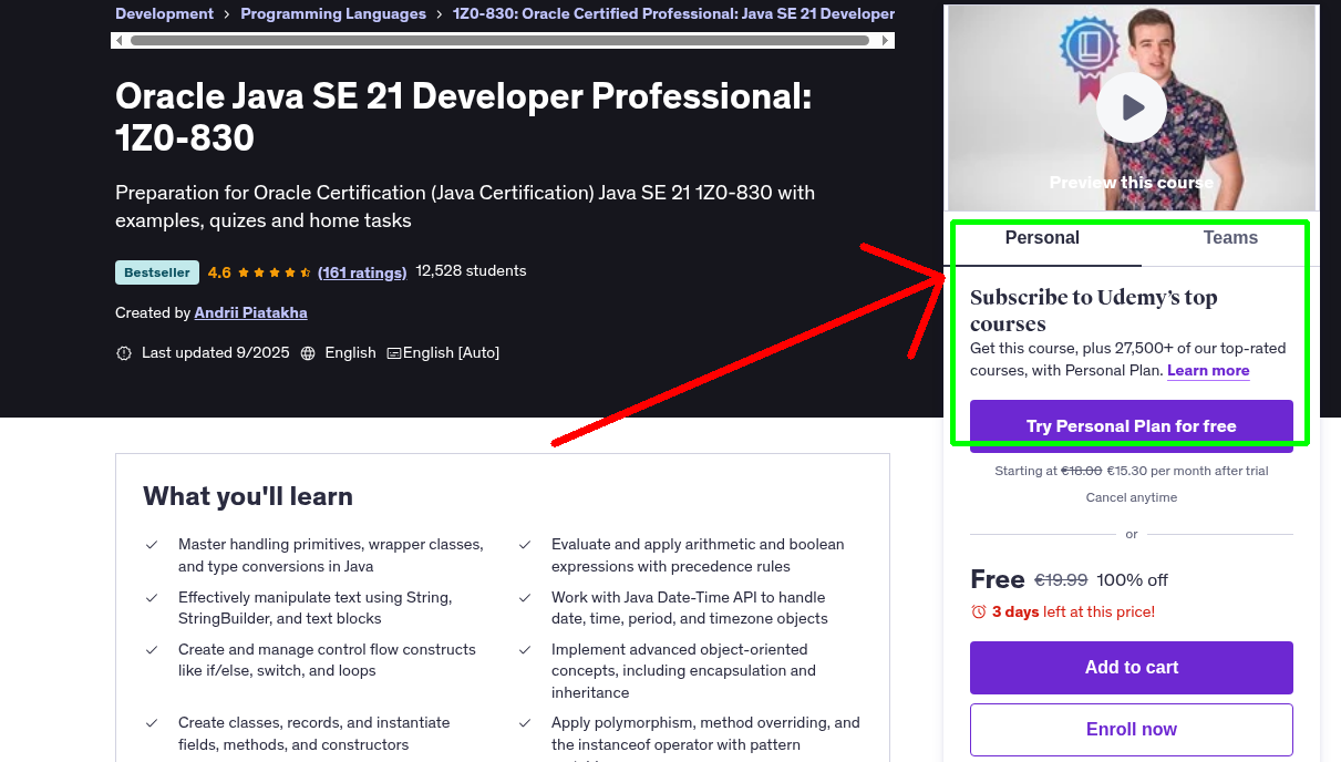 Oracle Java SE 21 Developer Professional: 1Z0-830