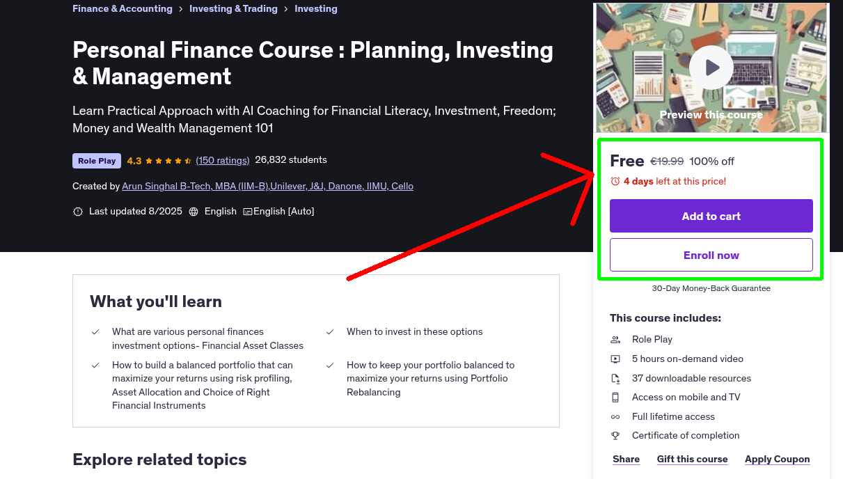 Personal Finance Course : Planning, Investing & Management