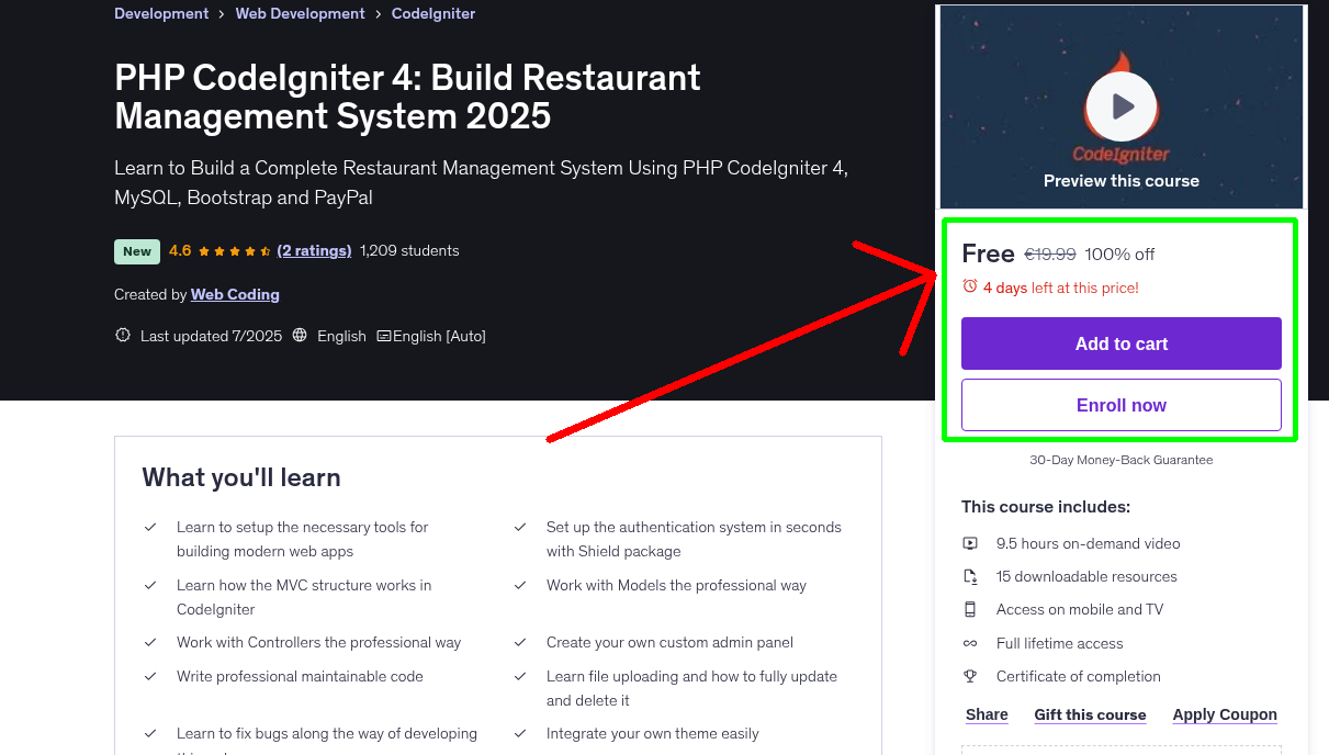 PHP CodeIgniter 4: Build Restaurant Management System 2025