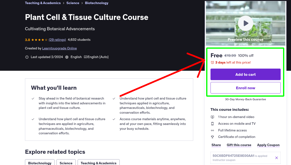 Plant Cell & Tissue Culture Course