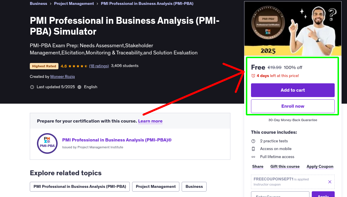PMI Professional in Business Analysis (PMI-PBA) Simulator