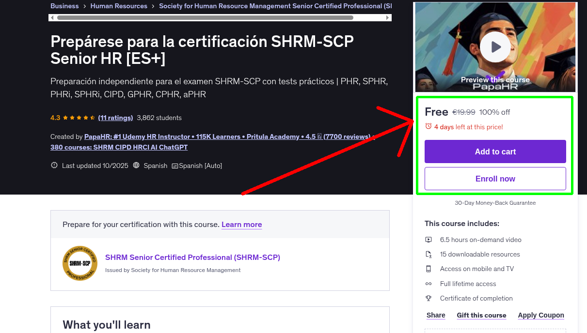 Prepárese para la certificación SHRM-SCP Senior HR [ES+]