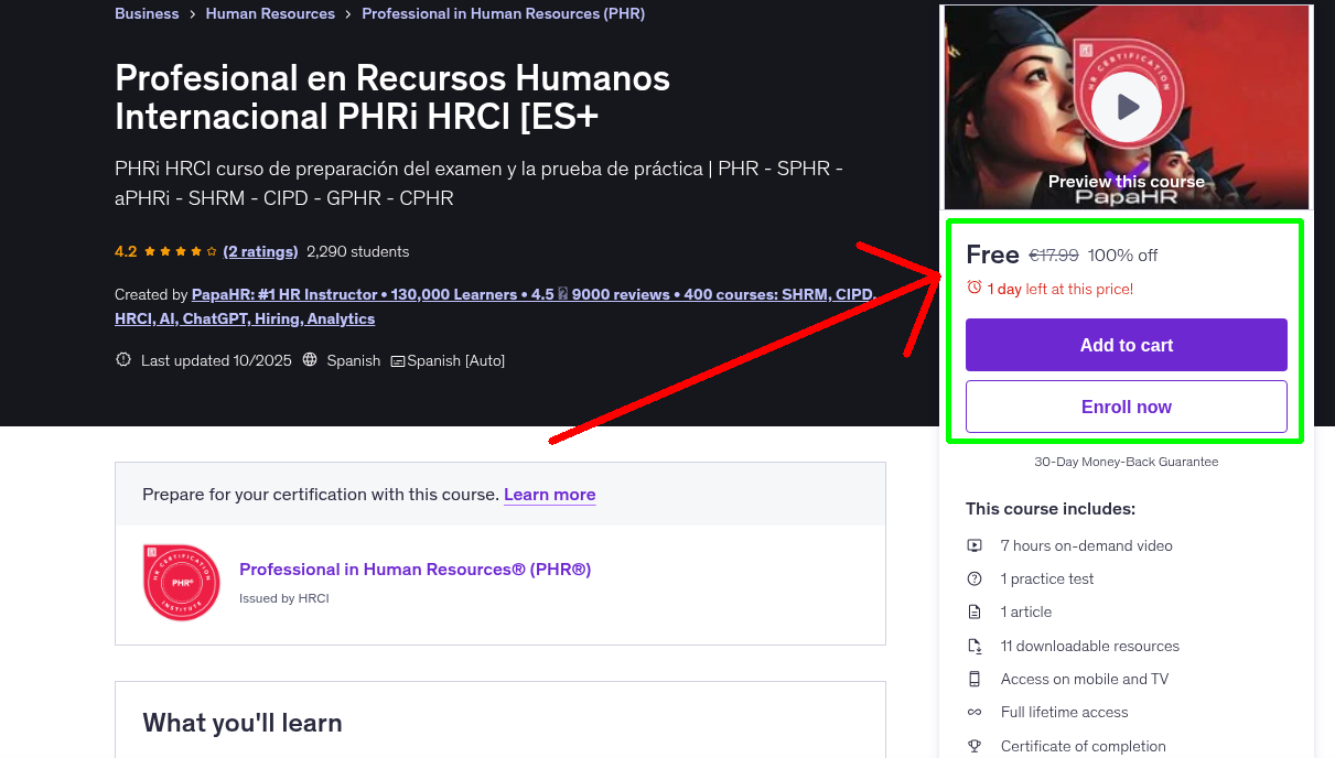 Profesional en Recursos Humanos Internacional PHRi HRCI [ES+