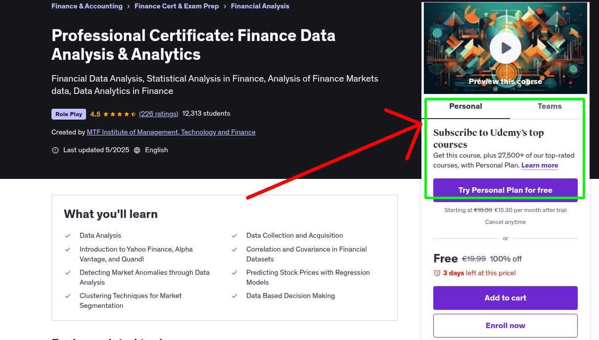 Professional Certificate: Finance Data Analysis & Analytics