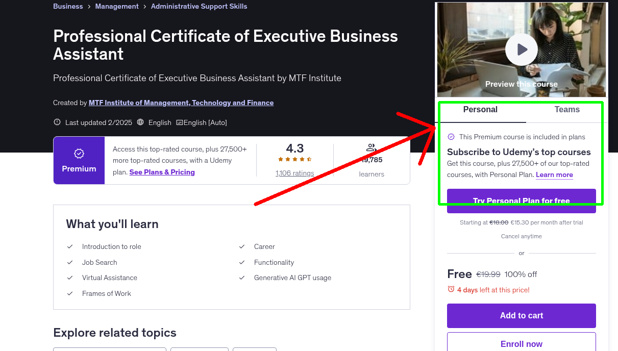 Professional Certificate of Executive Business Assistant