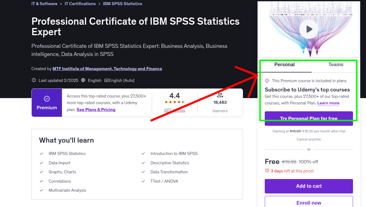 Professional Certificate of IBM SPSS Statistics Expert