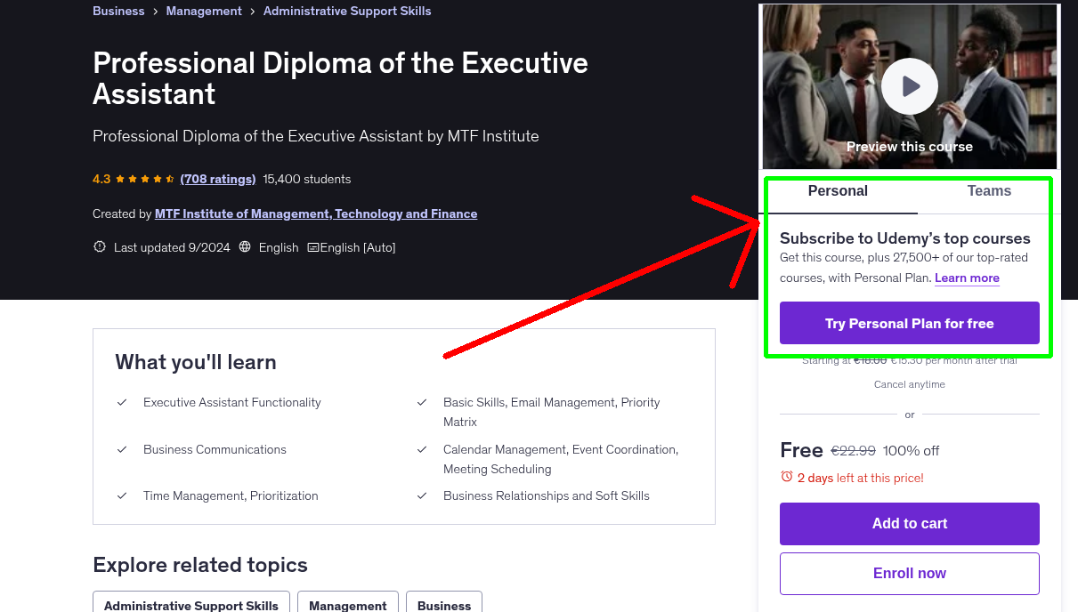 Professional Diploma of the Executive Assistant