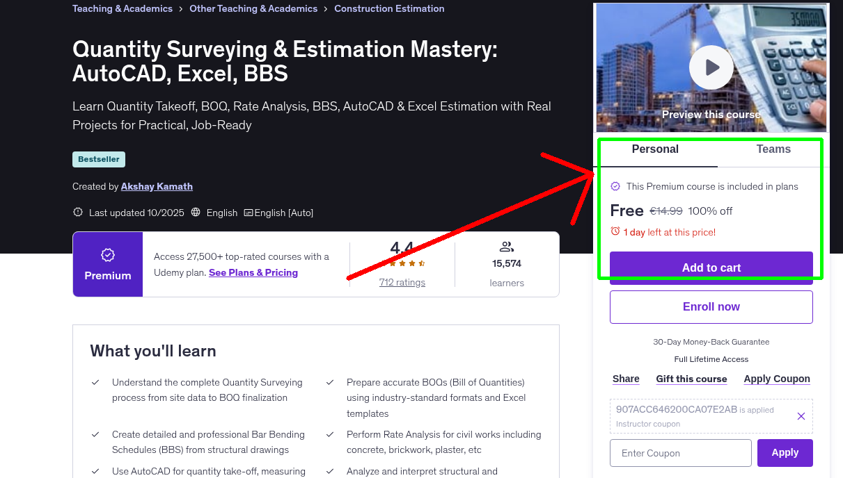Quantity Surveying & Estimation Mastery: AutoCAD, Excel, BBS