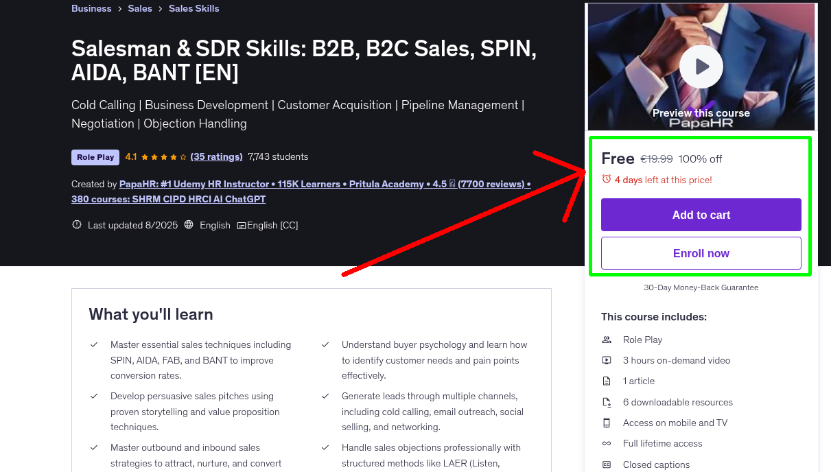 Salesman & SDR Skills: B2B, B2C Sales, SPIN, AIDA, BANT [EN]