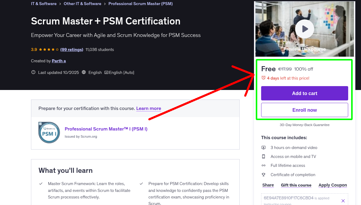 Scrum Master + PSM Certification
