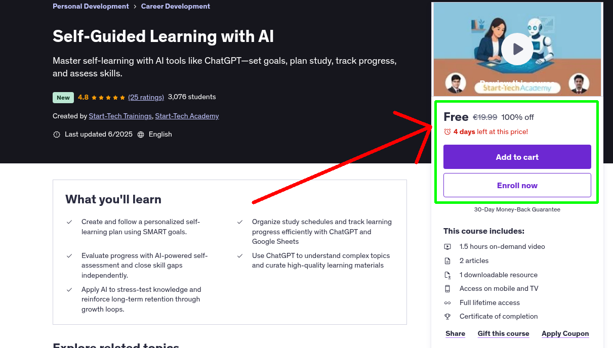 Self-Guided Learning with AI