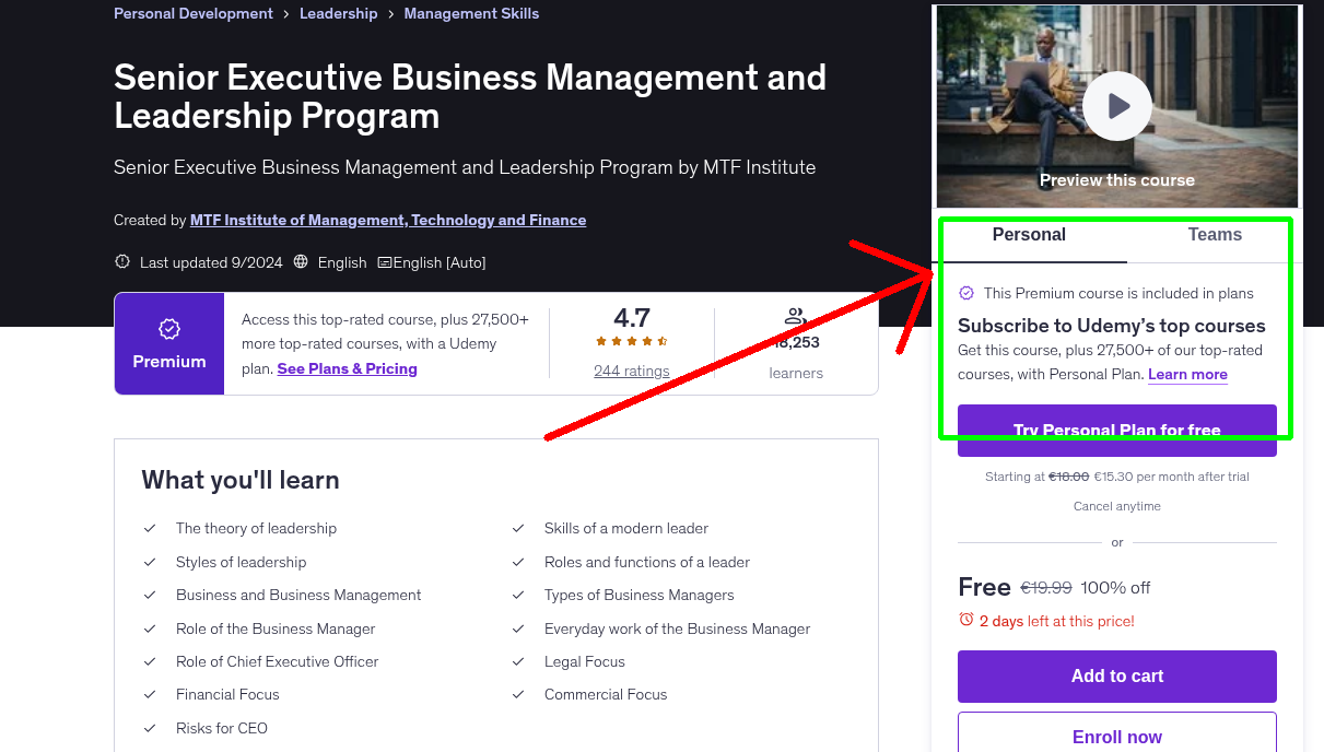 Senior Executive Business Management and Leadership Program