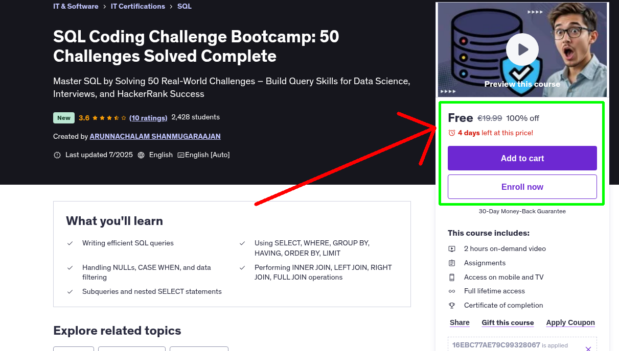 SQL Coding Challenge Bootcamp: 50 Challenges Solved Complete